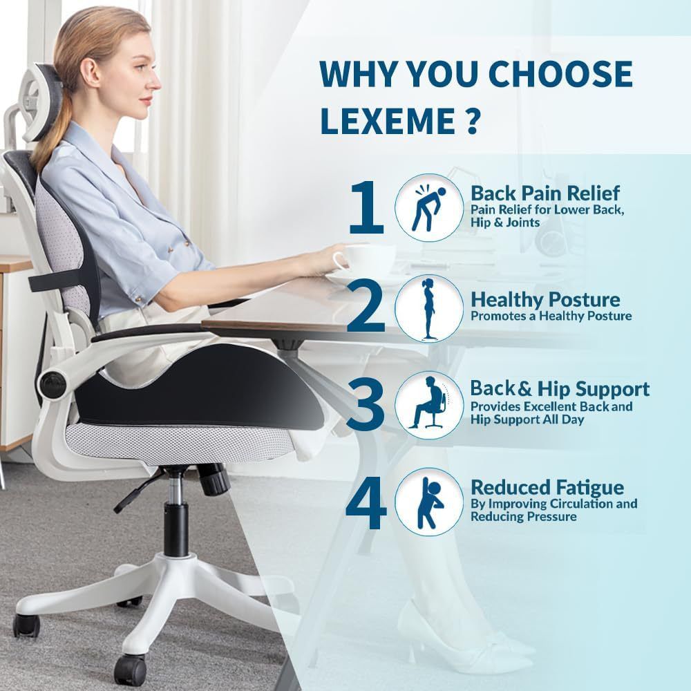 Memory Foam Seat Cushion & Lumbar Support Pillow Set – Ergonomic Office Chair & Car Seat Pad for Lower Back Pain Relief, Hip & Back Comfort