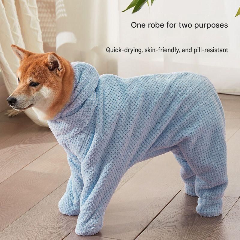 Pet Wearable Bathrobe Towel (Size XL) - Quick-drying, absorbent full-body cover with hood and zipper, suitable for dog and cat grooming