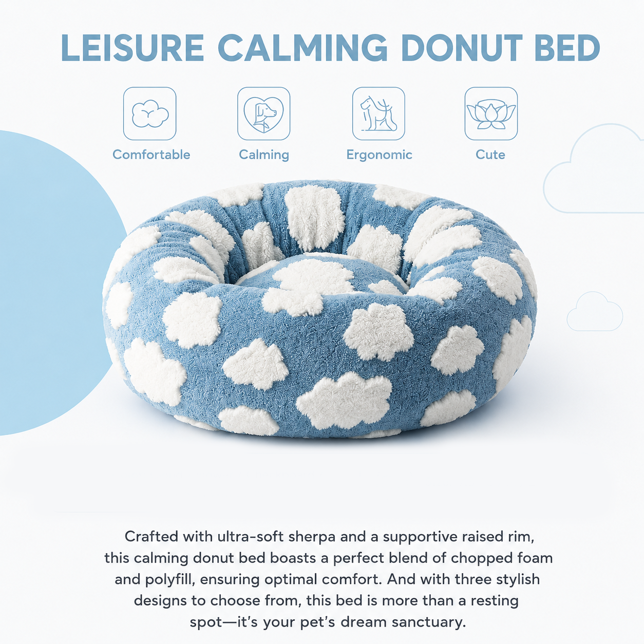 Medium Large Pet Donut Bed (Coffee plaid)-100cm outer diameter, Soft Plush Round Dog Bed and Cat Bed with Raised Rim, Cozy Calming Pet Sleeping Cushion, Checkered Washable Dog Bed for Medium Large Dogs and Cats