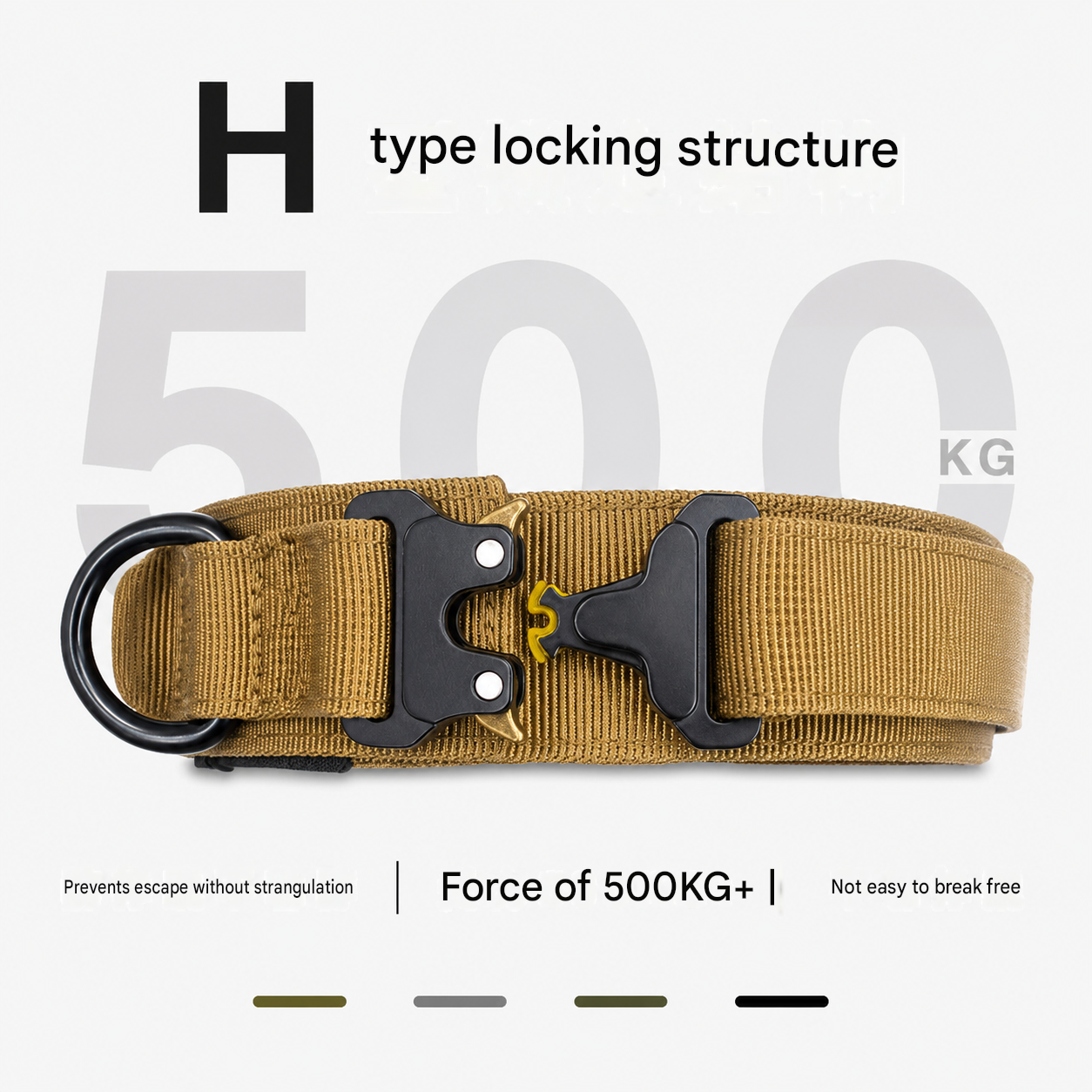 Green Tactical Dog Collar for Large Dogs (XL size)- Wide Padded Nylon Collar with Quick Release Metal Buckle, Control Handle and D-Ring for Walking and Training