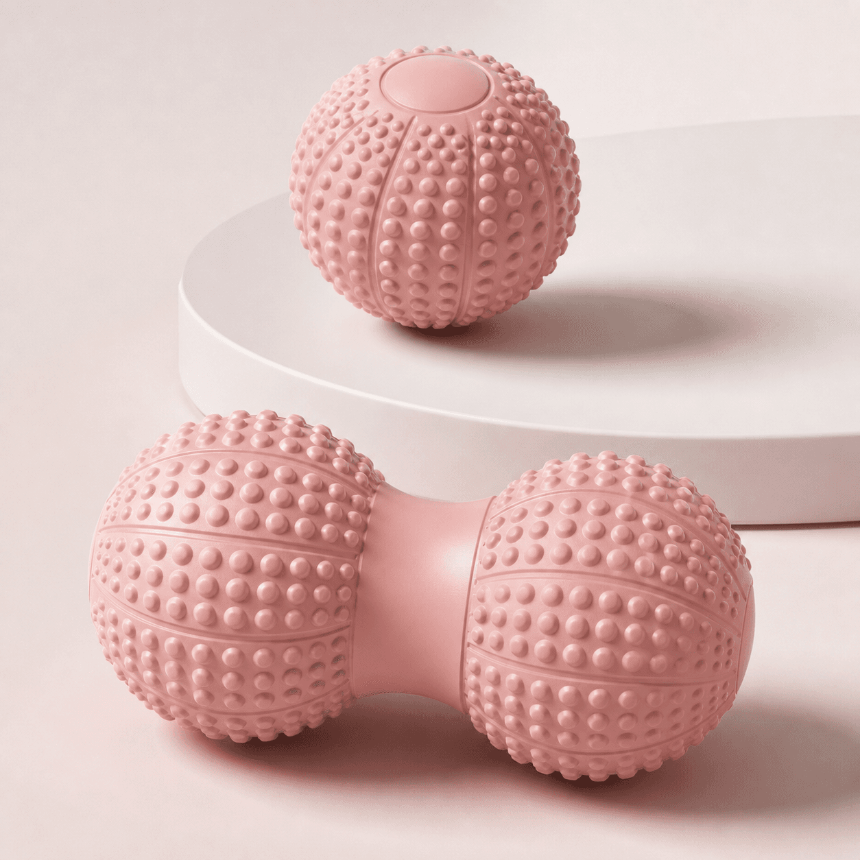 Peanut Massage Ball Set Dual and Single Trigger Point Balls Pink Portable Self Massage for Feet Shoulders Neck Back