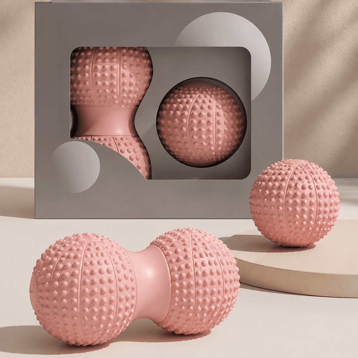 Peanut Massage Ball Set Dual and Single Trigger Point Balls Pink Portable Self Massage for Feet Shoulders Neck Back