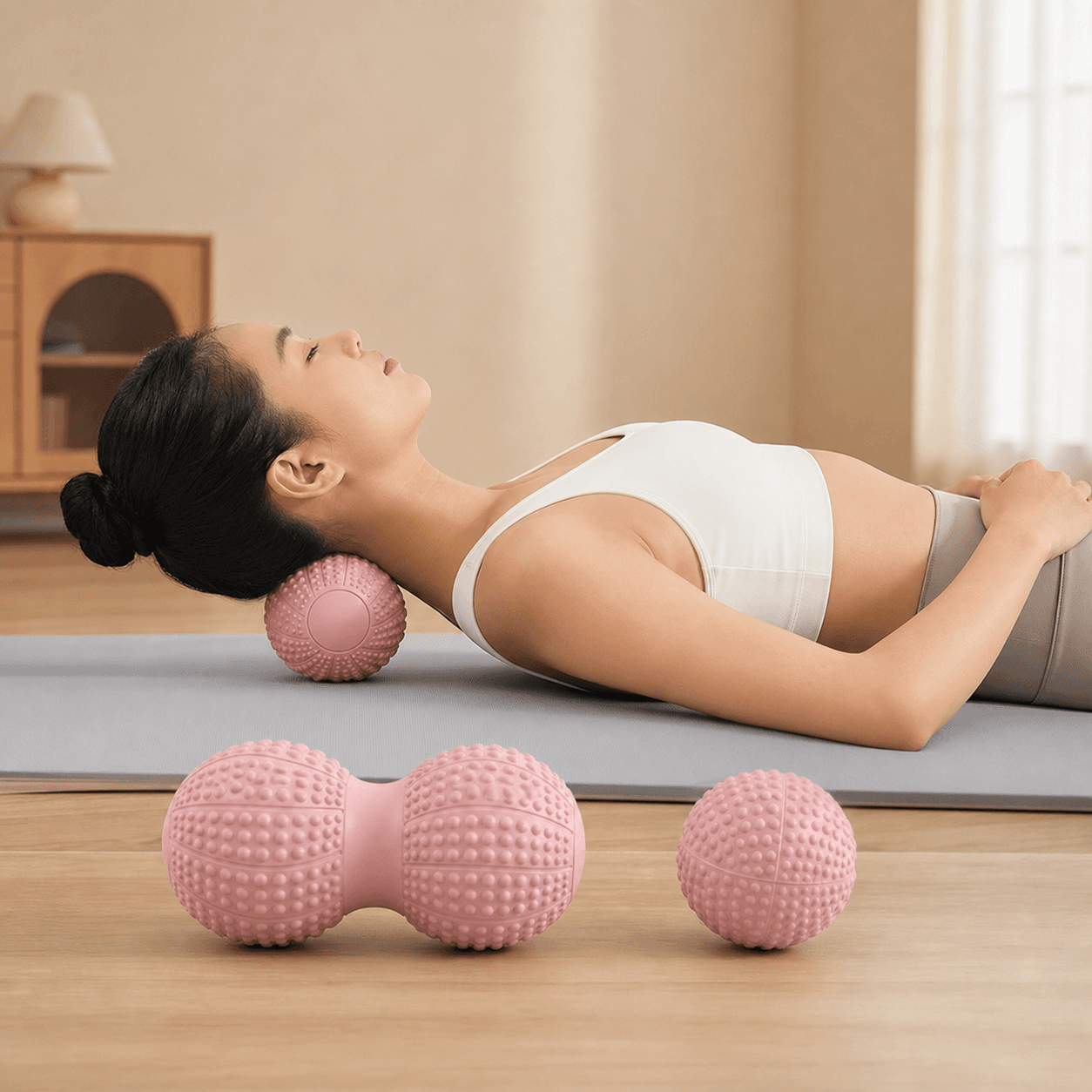 Peanut Massage Ball Set Dual and Single Trigger Point Balls Pink Portable Self Massage for Feet Shoulders Neck Back