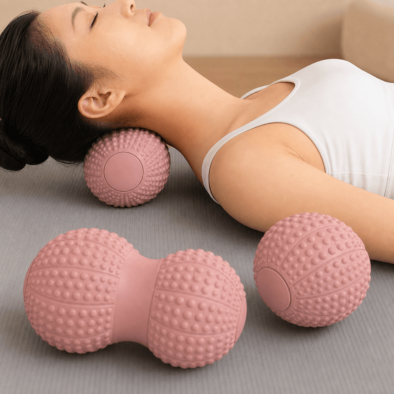 Peanut Massage Ball Set Dual and Single Trigger Point Balls Pink Portable Self Massage for Feet Shoulders Neck Back
