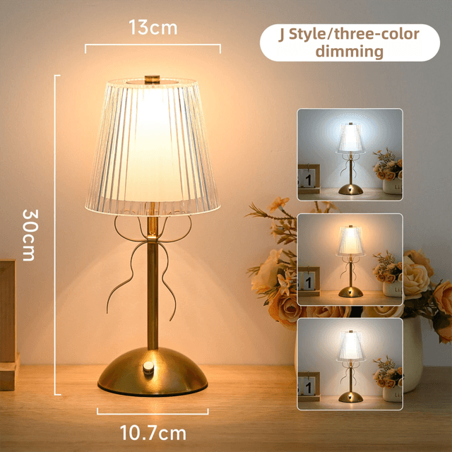 Creative Rechargeable Bow Table Lamp with Pleated Fabric Lampshade - Three Colour Soft Light, Touch Stepless Dimming, USB-C Cordless Bedside Decor, Style J