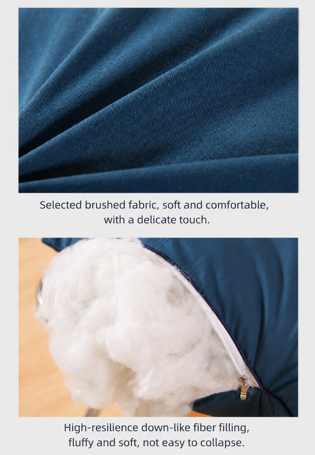 2 Pack Navy Blue High Bed Pillows with Washable Zip Cover Set (48 x 74 cm) - Soft Brushed Fabric, Plush Fibre Fill, Fast Rebound Support & Structured Piped Edges for Home Hotels Apartments