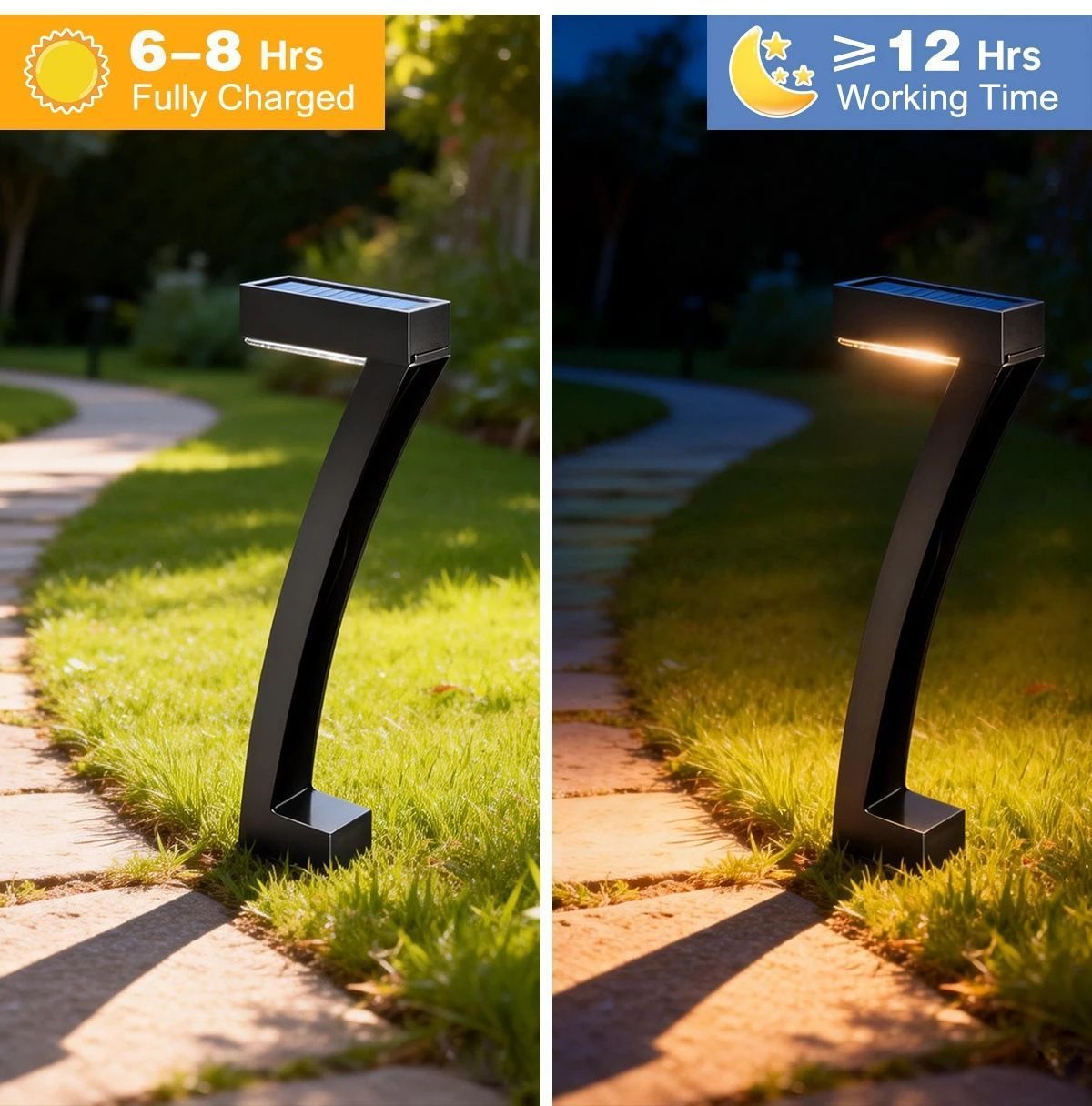 8 Pack "7" Shaped Solar Pathway Lights - Outdoor Waterproof Modern LED Landscape Stake Lights with Auto Dusk-to-Dawn Sensor for Garden Yard Walkway & Lawn