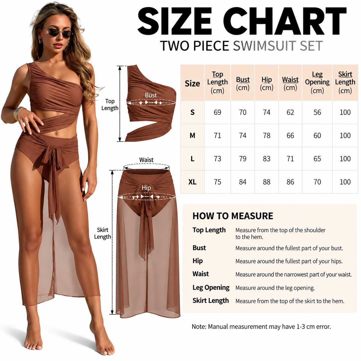 Camel Stylish One-Shoulder One-Piece Swimsuit + Sheer Mesh Sarong Wrap Skirt Set (S Size) - Women's Elegant Ruched Crossover Tummy Control Beachwear with Wireless Chest Padding for Beach Holiday Party