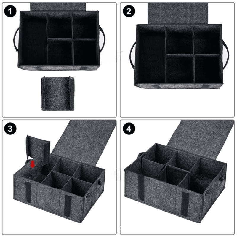 2 Pack Dark Grey Foldable Mug Storage Organizer (Holds 6 Mugs) - Felt Camping & Picnic Dinnerware Storage Box with Handle and Secure Closure