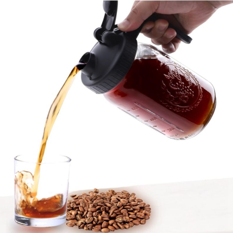 32oz Mason Jar Cold Brew Coffee Pitcher (2 Pack) - Soda Lime Glass Jug with Measurement Marks & Pour Spout Handle Lid
