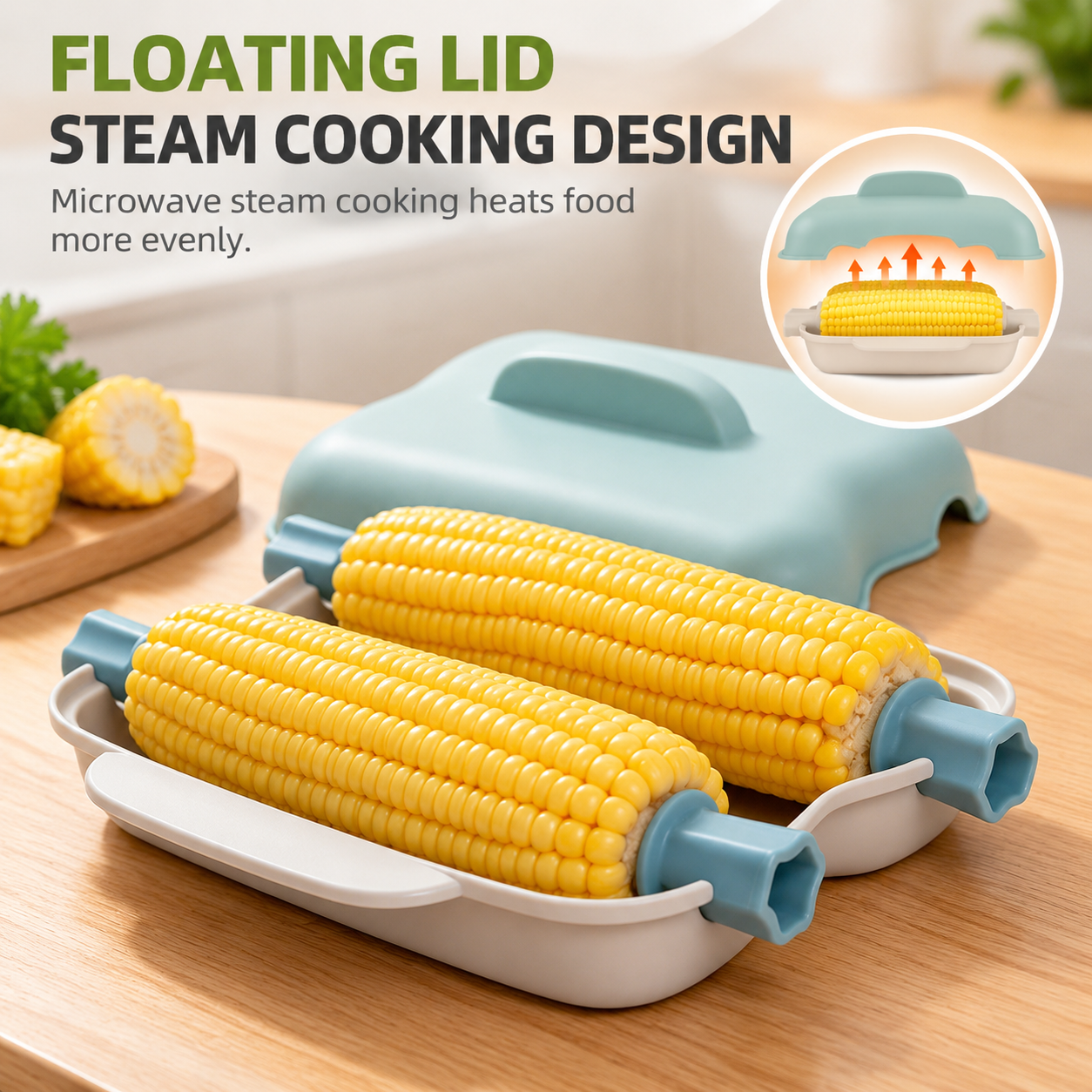 Orange Dual Grid Microwave Corn Cooker (Boxed) - Food Grade Corn Steamer with Lid and 4 Corn Holders, Quick Kitchen Cooking Container for Corn on the Cob