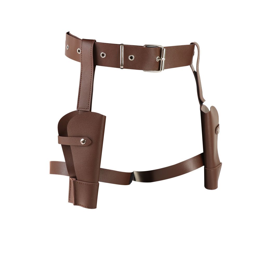 3-Piece Brown Men's Western Cowboy Costume Set - PU Cowboy Hat , Bandana & Double Holster Belt for Cosplay and Themed Parties