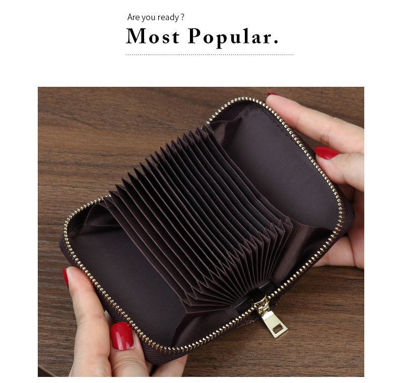 Litchi Grain Pink Accordion Card Holder Wallet (18 Card Slots & 2 Coin Pockets) - Compact Multifunctional PU Card Organiser with Oxford Cloth Lining for Cards, Licence and Coins