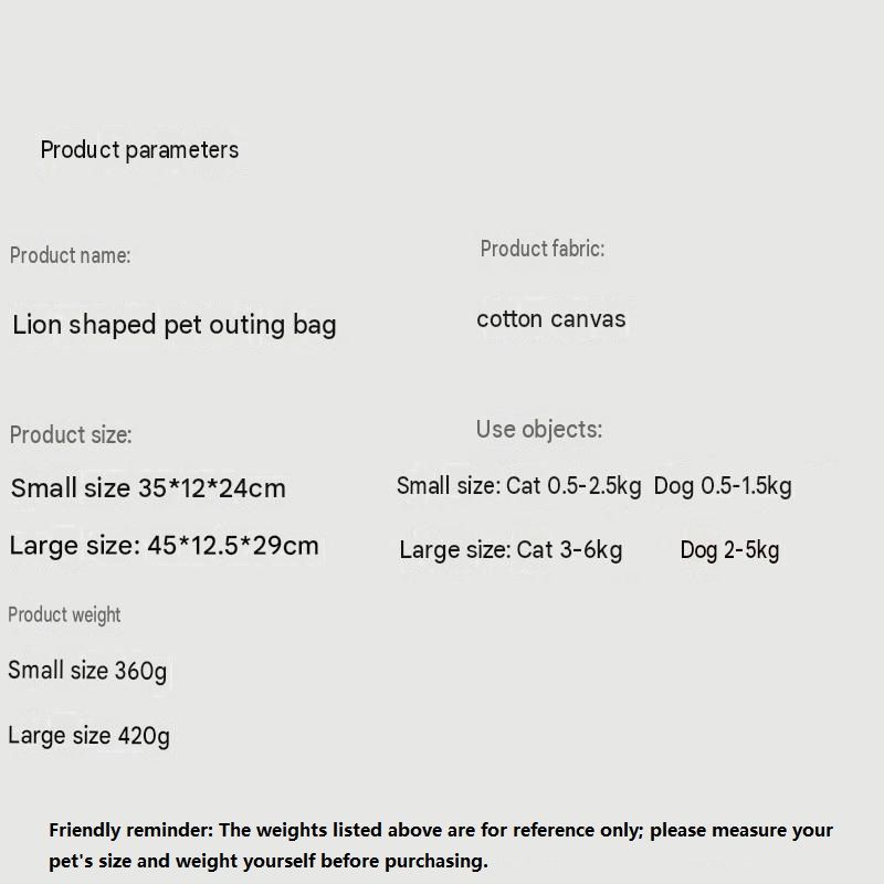 Lion Style Canvas Pet Carrier Grey Bag（big size 45*12.5*29cm） - Adjustable Head Opening, Breathable Mesh, 8cm Wide Shoulder Strap, PE Support Base, Portable Crossbody Sling for Cats and Dogs, Travel Friendly Design