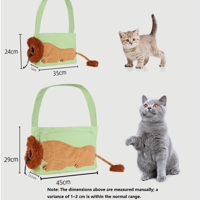 Lion Style Canvas Pet Carrier Grey Bag（big size 45*12.5*29cm） - Adjustable Head Opening, Breathable Mesh, 8cm Wide Shoulder Strap, PE Support Base, Portable Crossbody Sling for Cats and Dogs, Travel Friendly Design