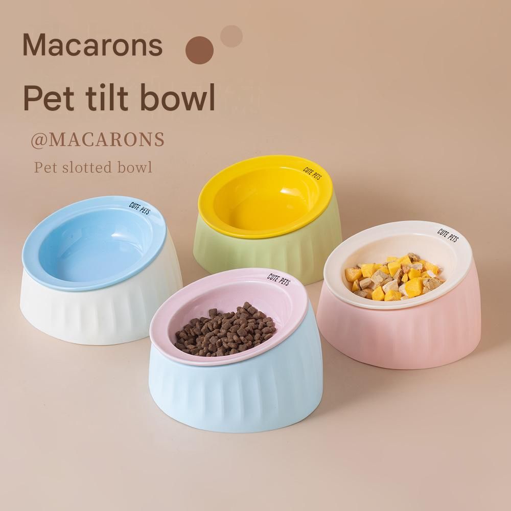 Pet Feeding Set - 15 Degree Tilted Ceramic Pink Bowl and Pink Non-Slip PVC Mat, Detachable Design, Easy Clean Cat Dog Food Water Dish