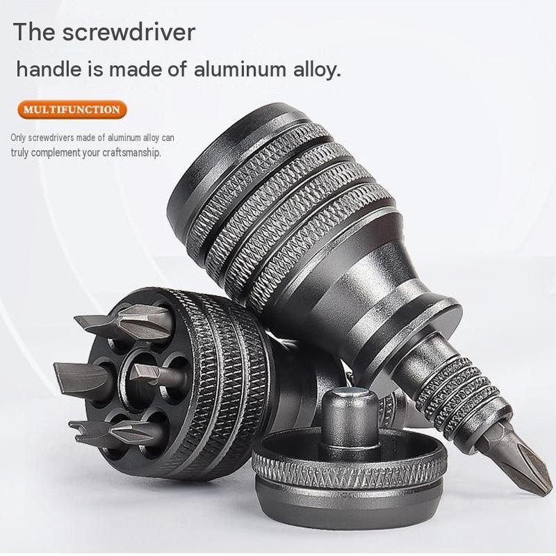 7-in-1 Aluminium Alloy Multi-Bit Screwdriver - Compact S2 Steel Bit Set with Magnetic Holder, Portable DIY Repair Tool for Home and Travel