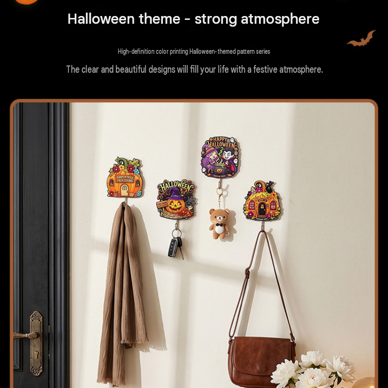 10-pack Halloween Themed Acrylic Wall Hooks（Purple-haired girl pattern） - Self Adhesive Iron Art Hanger for Keys Bags, Spooky Pumpkin Decor for Entryway and Party