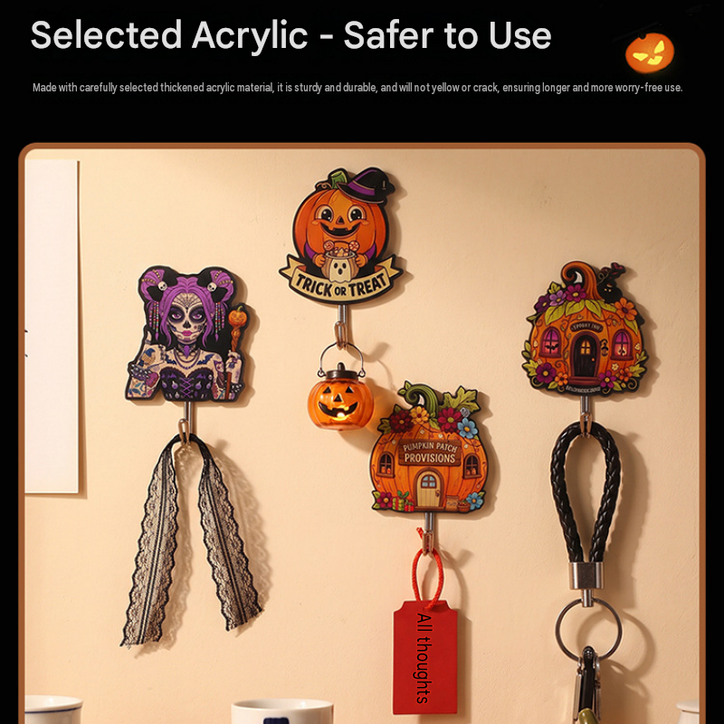 10-pack Halloween Themed Acrylic Wall Hooks（Witch Brewing Potions pattern） - Self Adhesive Iron Art Hanger for Keys Bags, Spooky Pumpkin Decor for Entryway and Party