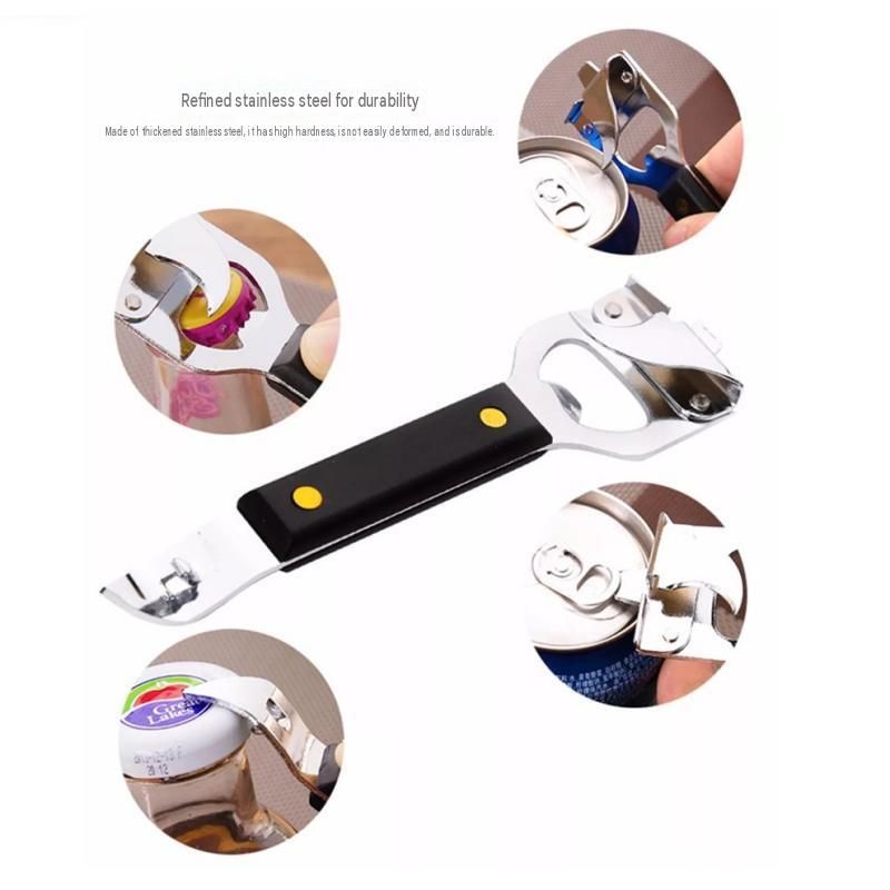 4-in-1 Stainless Steel Bottle Opener and Can Opener - Heavy Duty Beer Opener with Non-Slip ABS Handle, Multi-Purpose Kitchen Gadget for Camping, BBQ, Bar and Home Use