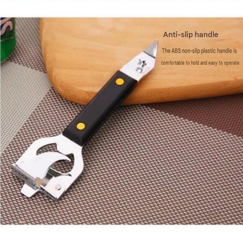 4-in-1 Stainless Steel Bottle Opener and Can Opener - Heavy Duty Beer Opener with Non-Slip ABS Handle, Multi-Purpose Kitchen Gadget for Camping, BBQ, Bar and Home Use