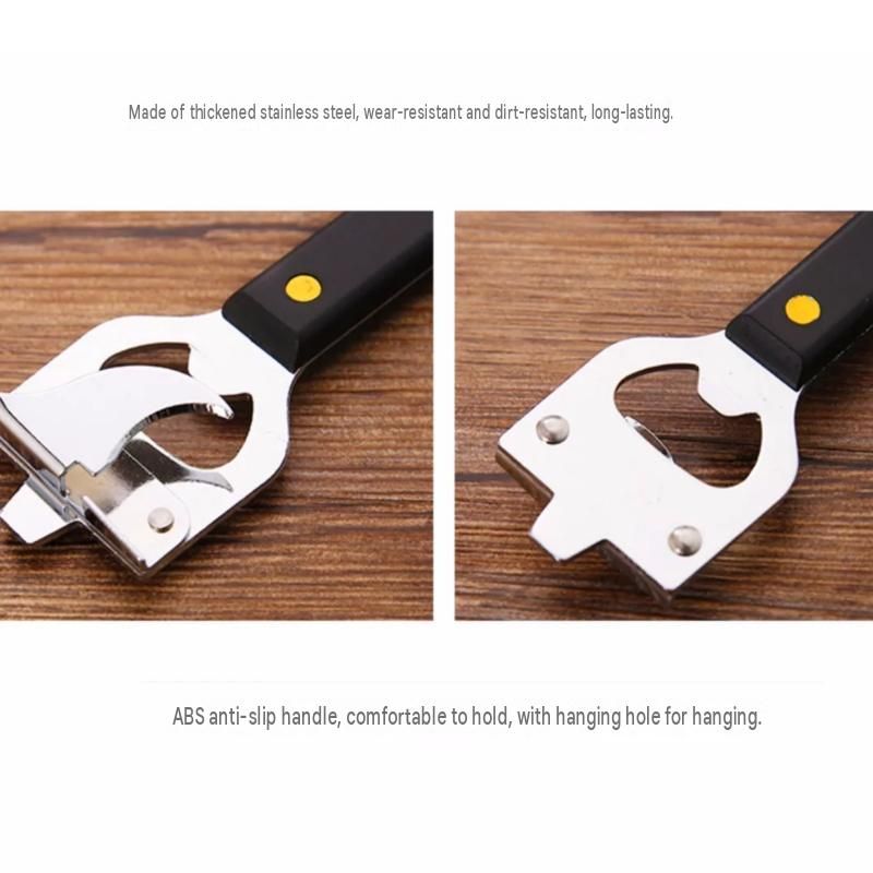 4-in-1 Stainless Steel Bottle Opener and Can Opener - Heavy Duty Beer Opener with Non-Slip ABS Handle, Multi-Purpose Kitchen Gadget for Camping, BBQ, Bar and Home Use
