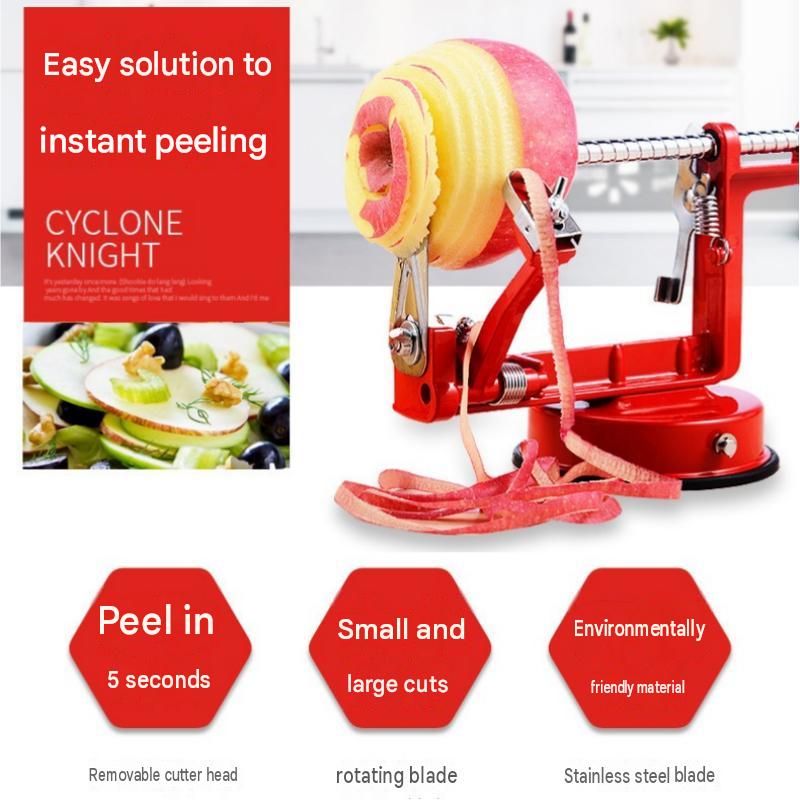 Red 3-in-1 Apple Peeler Slicer and Corer - Manual Hand Crank Fruit Peeling Machine with Strong Suction Base and Stainless Steel Blades, Kitchen Gadget for Efficient Meal Prep