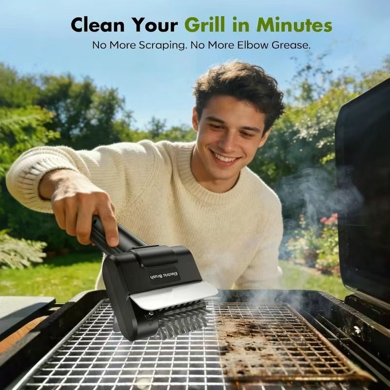 Black Electric BBQ Grill Brush - Cordless Rotating Grill Cleaner with Stainless Steel Bristles, Rechargeable Barbecue Scrubber for Outdoor Grilling and Kitchen Use