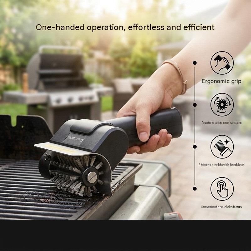 Black Electric BBQ Grill Brush - Cordless Rotating Grill Cleaner with Stainless Steel Bristles, Rechargeable Barbecue Scrubber for Outdoor Grilling and Kitchen Use