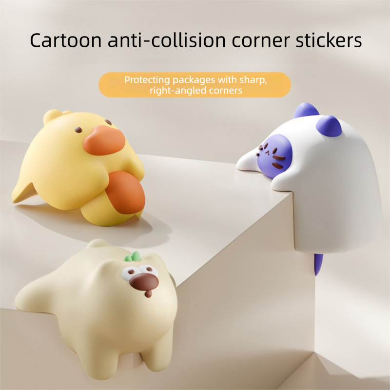 Purple Cat 4 Pack Cartoon Silicone Corner Protectors - Soft Right Angle Furniture Edge Guards with Adhesive Backing for Tables, Desks, Coffee Tables and Cabinets
