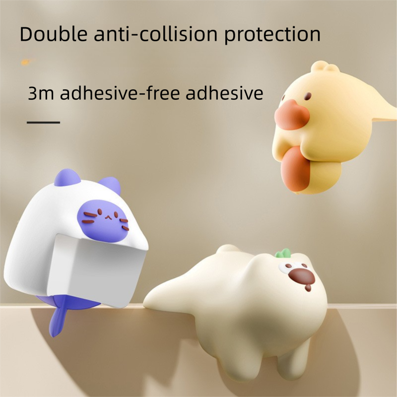 Purple Cat 4 Pack Cartoon Silicone Corner Protectors - Soft Right Angle Furniture Edge Guards with Adhesive Backing for Tables, Desks, Coffee Tables and Cabinets
