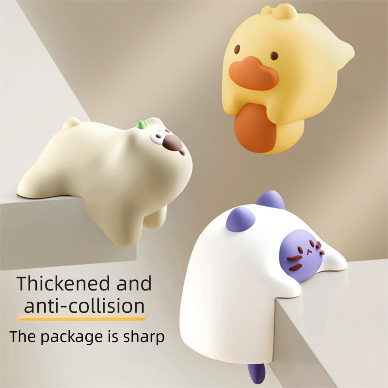 Purple Cat 4 Pack Cartoon Silicone Corner Protectors - Soft Right Angle Furniture Edge Guards with Adhesive Backing for Tables, Desks, Coffee Tables and Cabinets