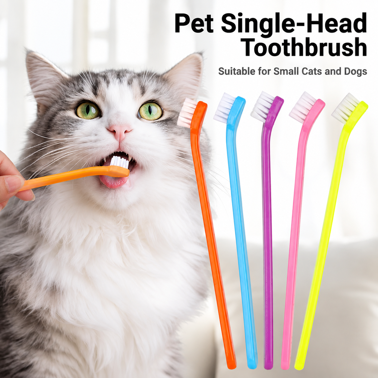 White Pet Toothbrush 5 Pack - PP Single Head Dental Cleaning Brush, Long Handle Oral Care Tool for Dogs and Cats, Easy Everyday Pet Hygiene