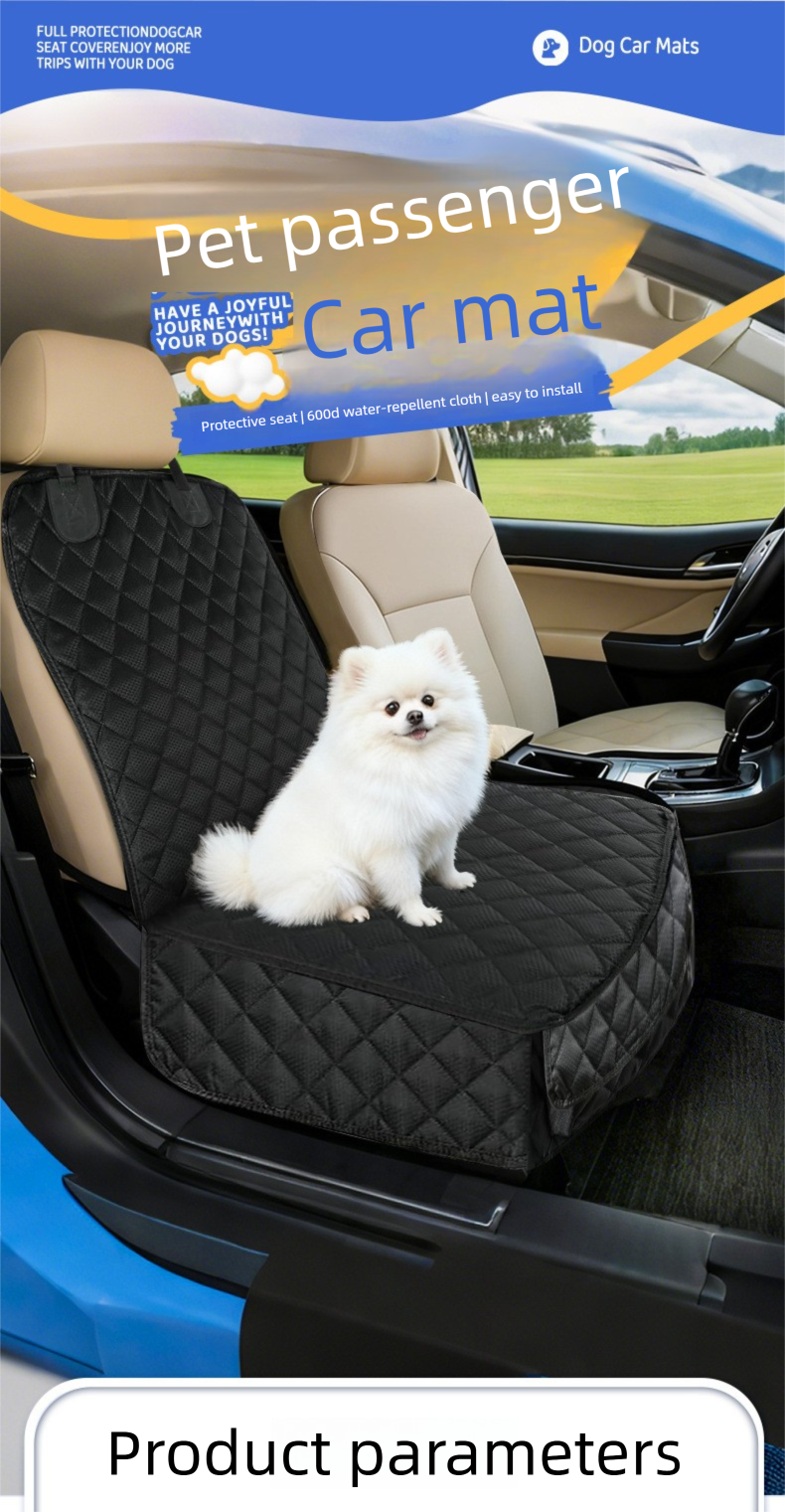 Dog Front Car Seat Cover 600D Oxford Fabric Waterproof Quilted Pet Seat Protector, 44 x 53 cm Backrest, Easy Clean Travel Mat for Dogs and Cats