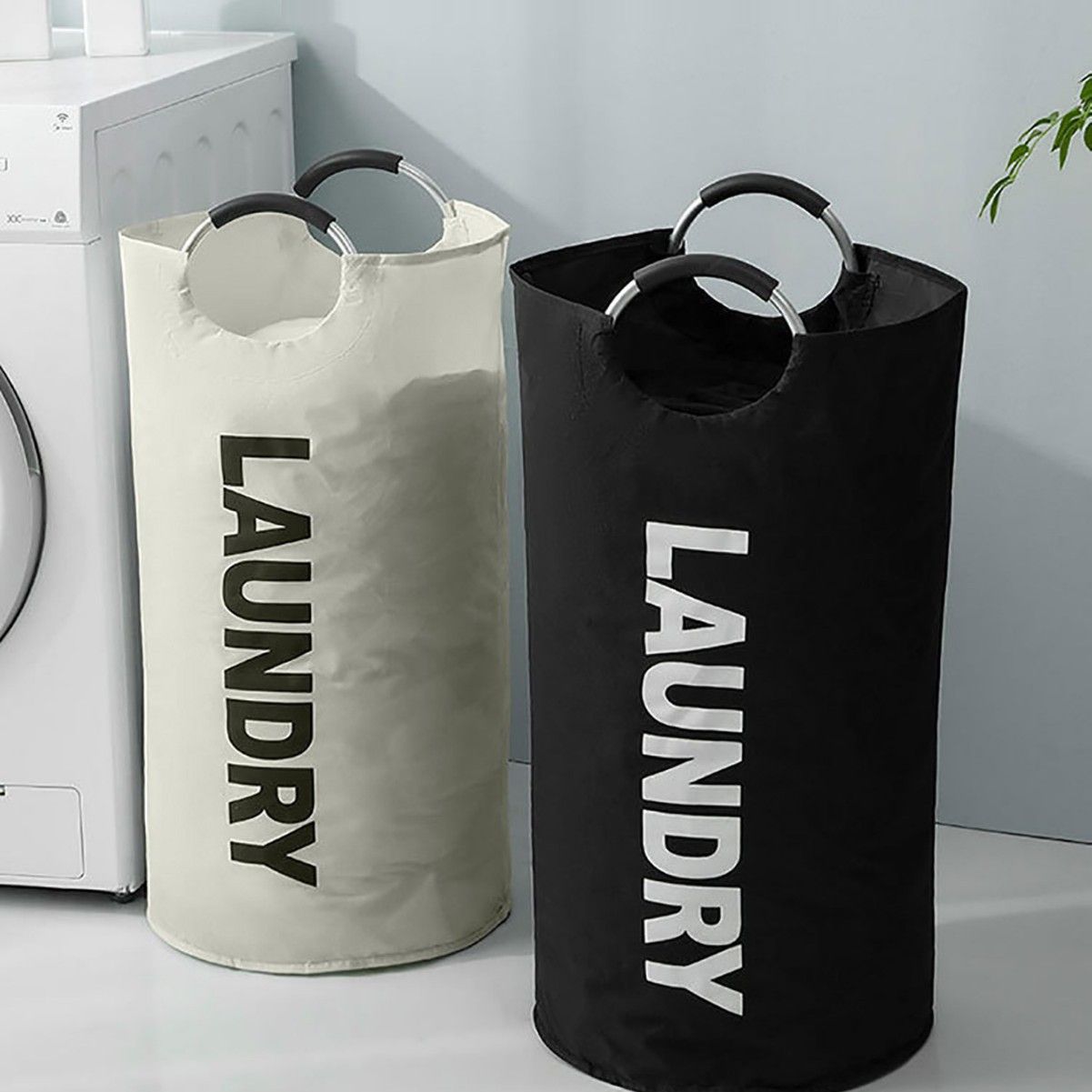 Beige Collapsible Laundry Hamper 2 Pack - 38 x 79 cm Oxford Fabric Large Capacity Clothes Baskets with Carry Handles, Space Saving Storage for Home and Dorm