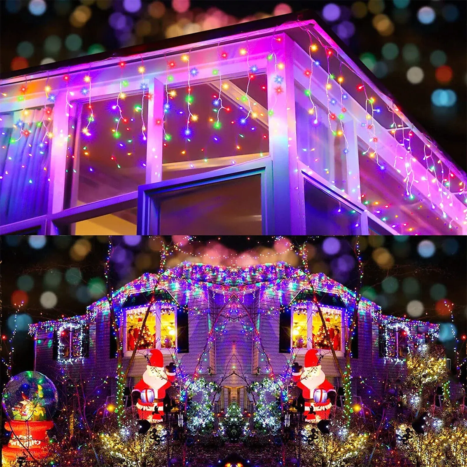 400 Low Voltage LED Curtain Lights 8 Functions 1.9x2M Christmas Decoration Multicolor