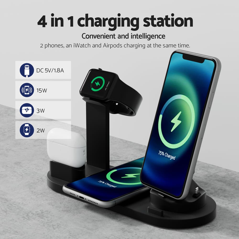 4-in-1 Wireless Charger Multi-function Station 15W Black