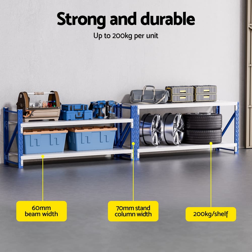 Garage Shelving Rack Heavy Duty 0.9M Adjustable Height Steel Blue and Grey