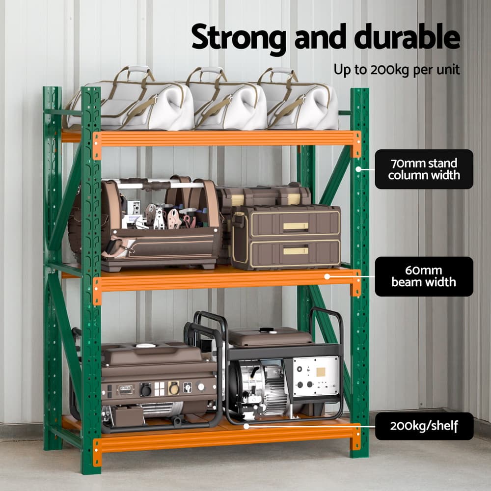 Garage Shelving Heavy Duty 5 Tier Adjustable Metal Rack 1.5M x 1.2M Green Orange
