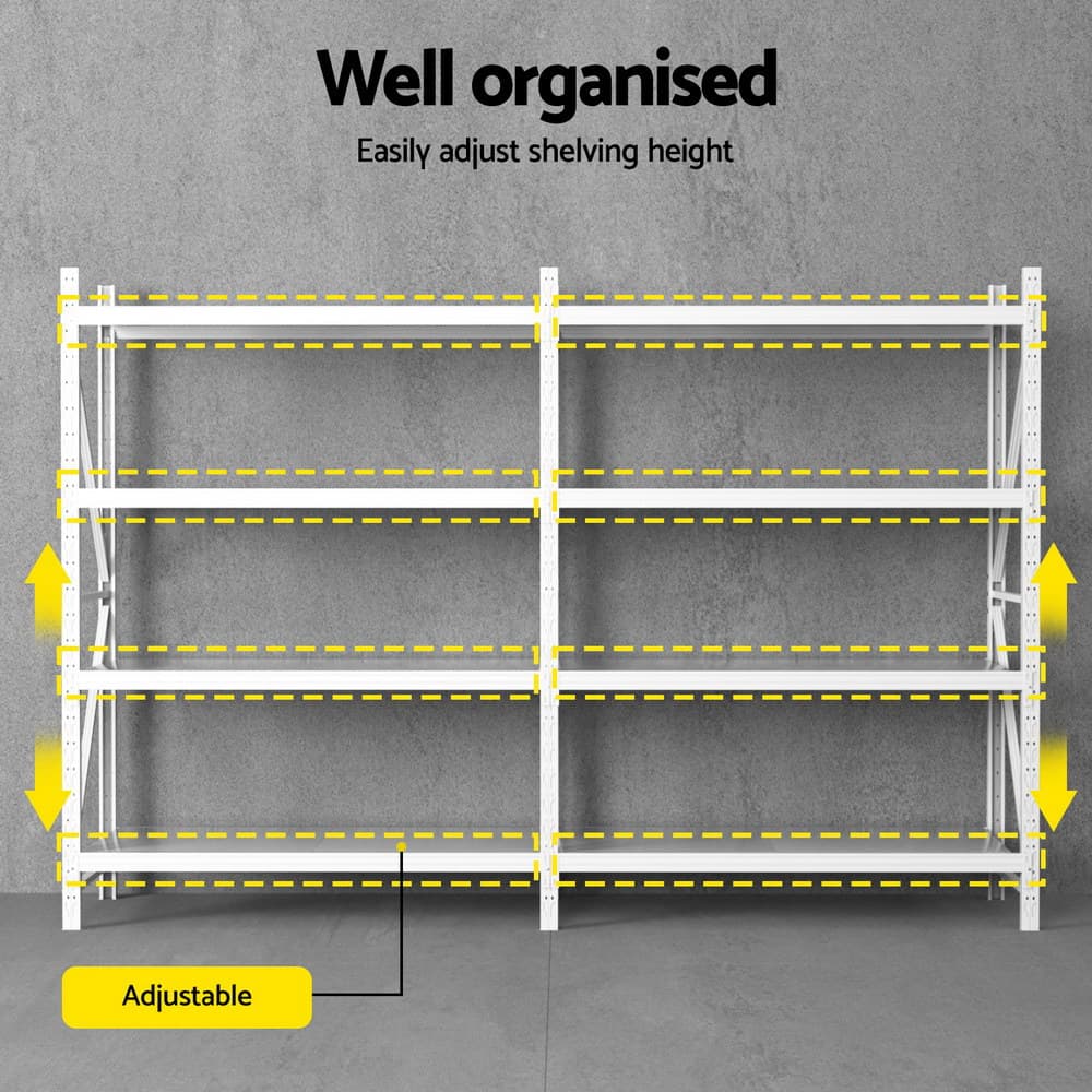 Garage Shelving Rack Heavy-Duty 3Mx2M White Industrial Steel 4 Tiers Adjustable Height