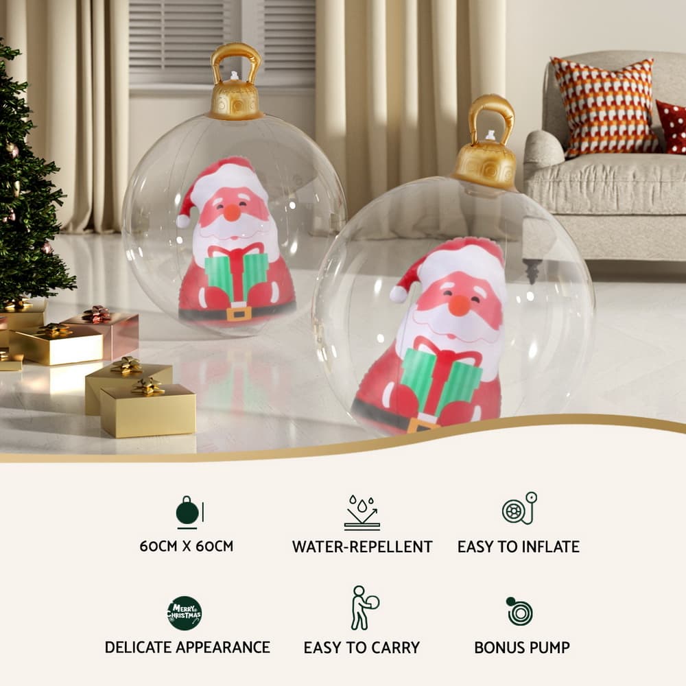 Christmas Inflatable Ball 60cm Water-Repellent PVC Santa Decoration Clear