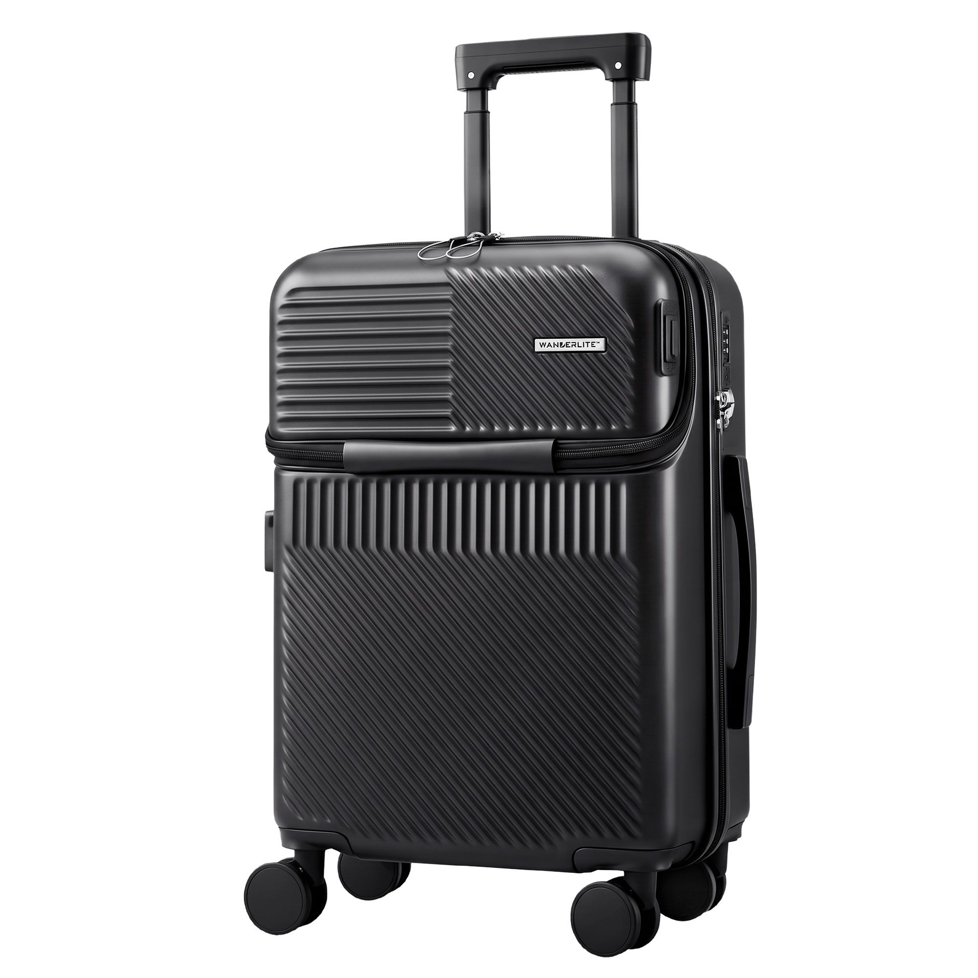 Wanderlite 20" Luggage Suitcase Front Pocket Travel Carry On TSA Black