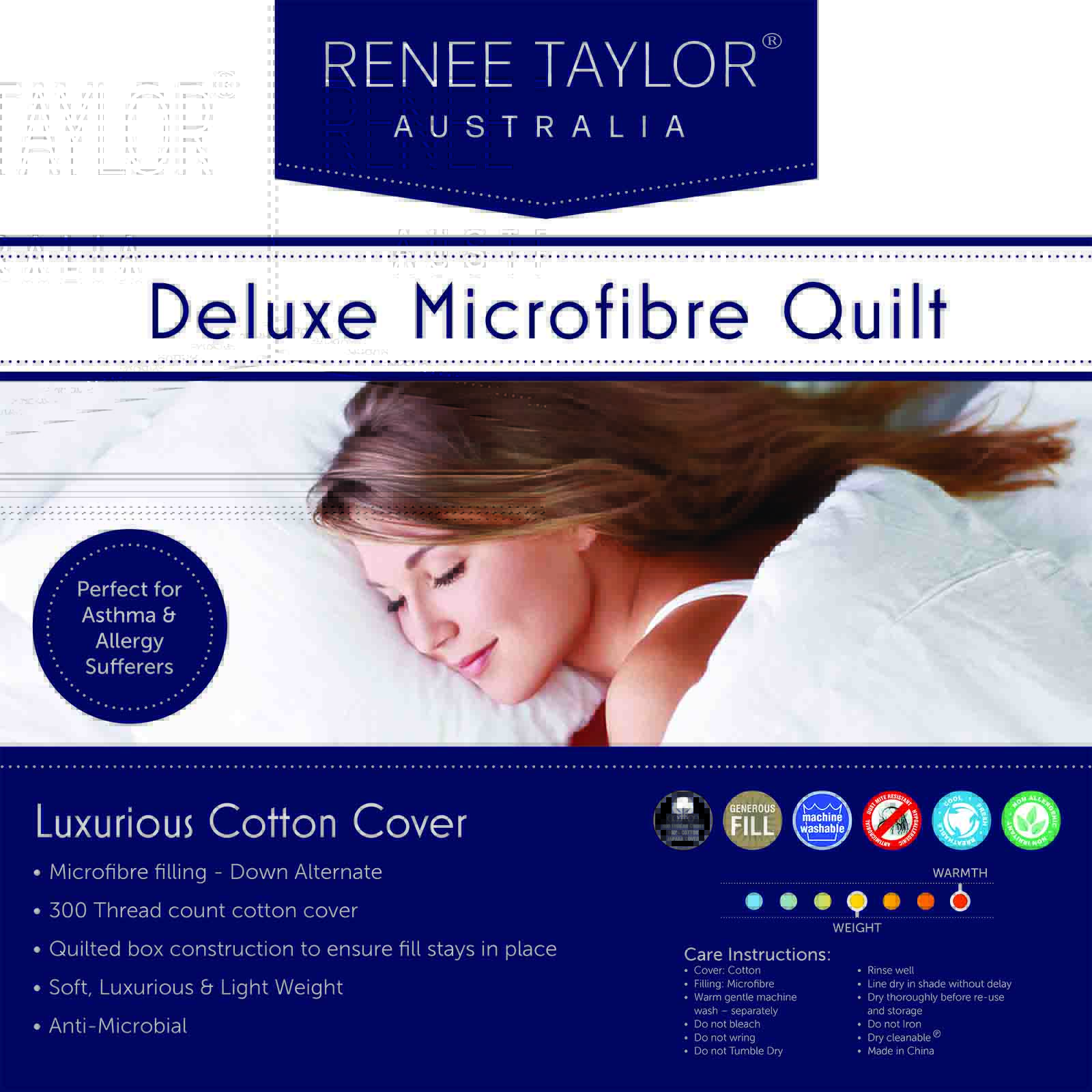 600 GSM Deluxe High Loft Quilt With Cotton Cover Premium Microfiber Filling by Renee Taylor Queen