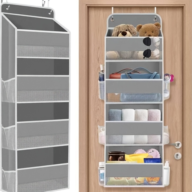 Storage Marvel in Black & Gray — 5-Tier Over-the-Door Organizer with 5 Large Pockets. Sturdy and Anti-Tip Design for Strong Load-Bearing. A Neat Solution for Bedroom, Bathroom & Storage Room.（GREY）