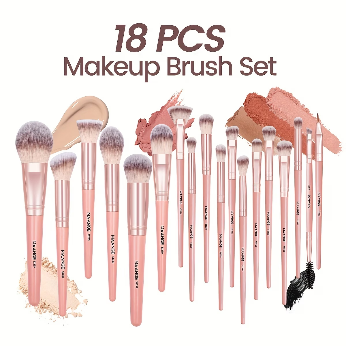 MAANGE 18-piece professional makeup brush set, including 18 makeup brushes + velvet cloth bag, soft brush hair makeup brushes, foundation brush, eye shadow brush, blending brush, concealer brush, eyeliner brush, skin-friendly powder puff set, travel