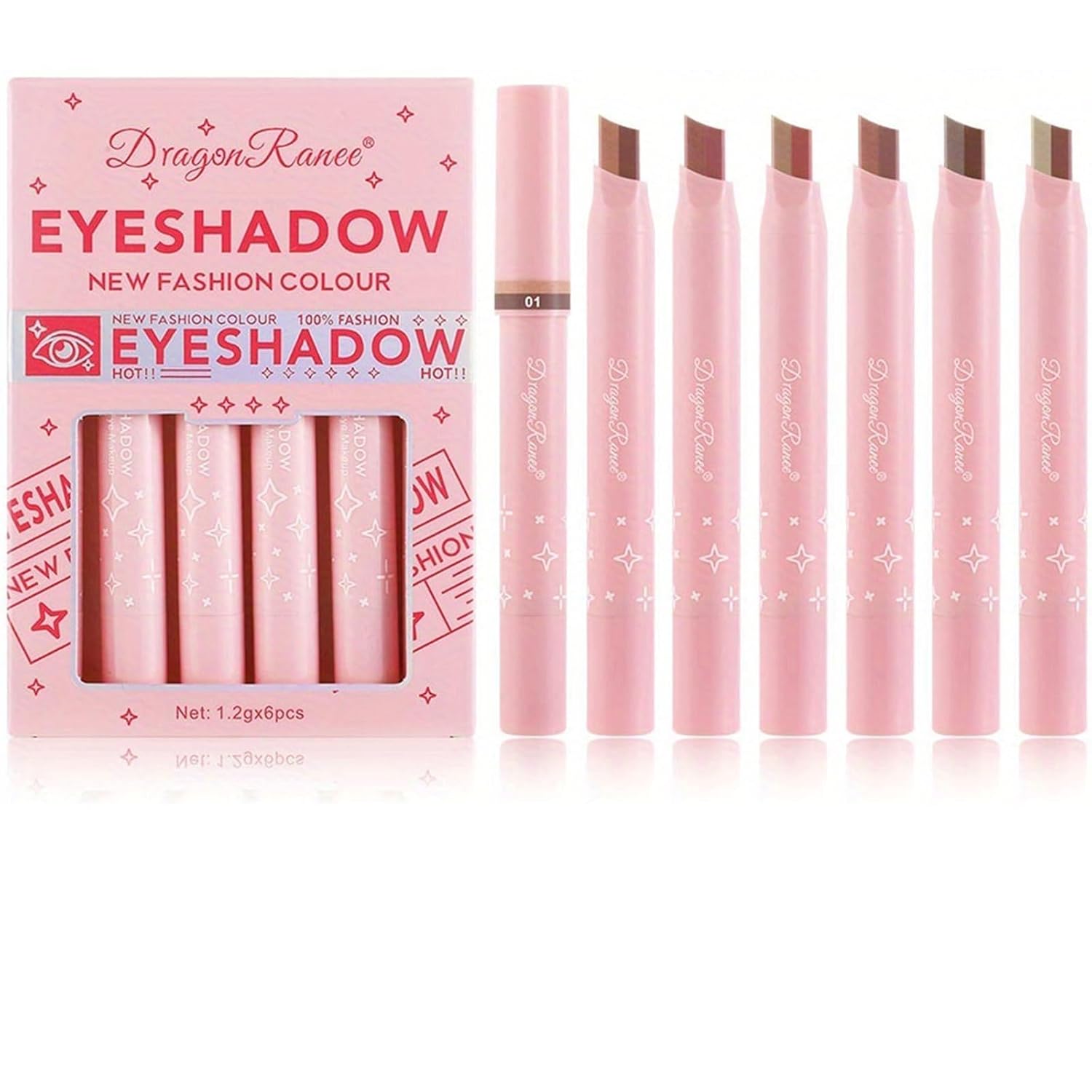 6-Pack Dual-Tone Eyeshadow Pencils – Slide-Up Stick Design with 2-Color Gradient Tips, Waterproof & Long-Lasting, Glitter + Matte Finishes, Easy One-Stroke Application, Travel-Friendly Set for Eyes & Inner Corner Highlight (Pink)