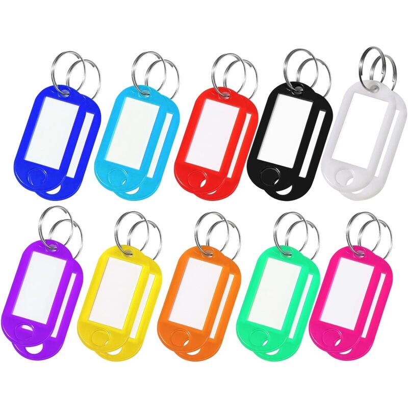 20 Key Tags Plastic 10 Colors, Writable Label For House Keys, Luggage Tags, Pet Name Tags