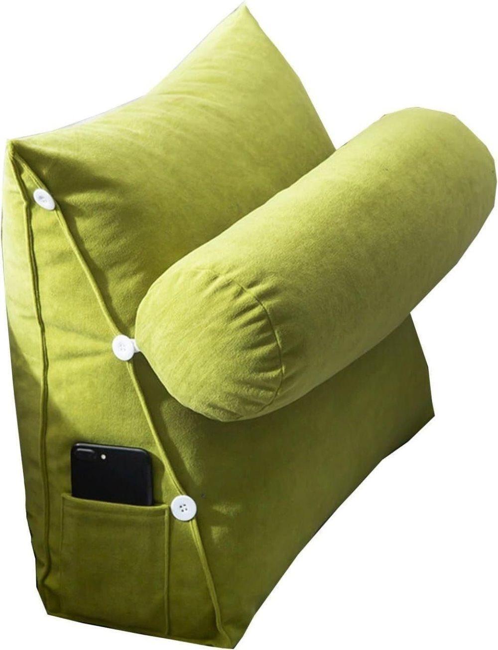 Adjustable Lumbar Support Cushion with Headrest for Office Chair, 45 x 45 x 20cm, Green