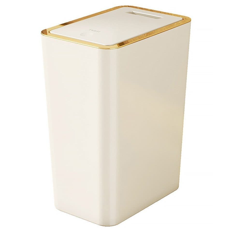 10L Beige Trash Can with Lid, Durable Corrosion-Resistant Odor-Proof Leak-Proof for Kitchen Bathroom Living Room, 10L