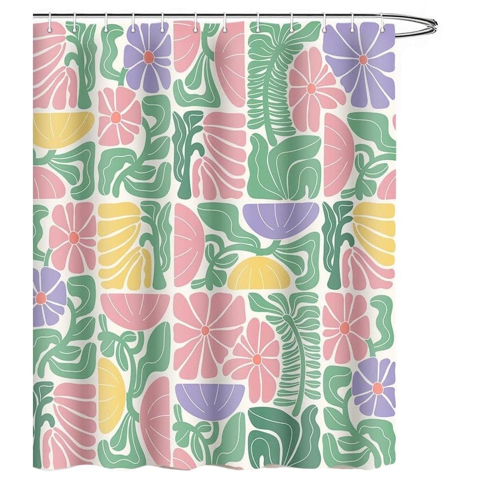 Bohemian Shower Curtain 180x180 cm, Multicolored Abstract Floral Pattern Retro Patchwork Geometric Plants, Includes 12 Hooks